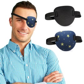 2 Pcs 3D Eye Patches for Adults and Kids, Adjustable Medical Eyepatch for Right or Left Eye,One Eye Cover for Amblyopia Lazy Eye,Pirate Costume(Black,Stars