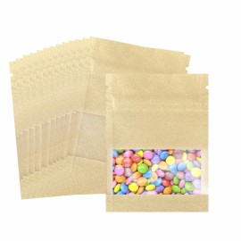 100pcs 100 Pack Clear Window Brown Kraft Paper for Zip Seed Packets Lock Food Storage Bags Zipper Lock Envelopes Resealable Heat Seal Pouch Coffee Packet 3.5x5.1inch