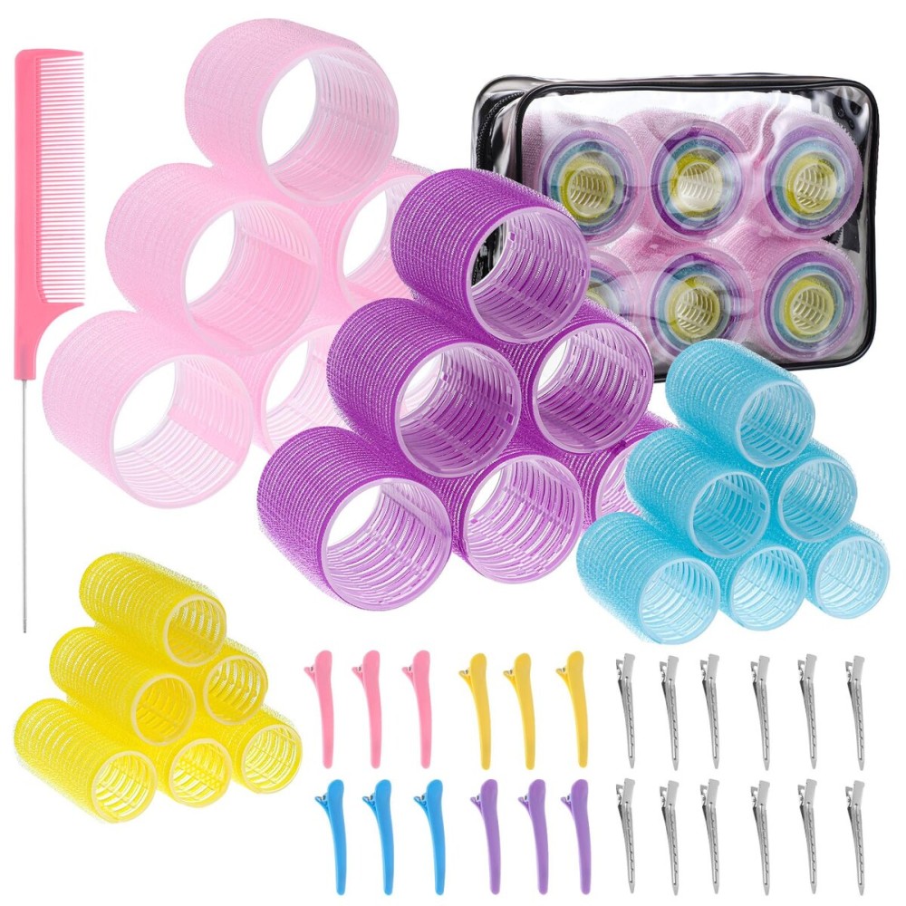 4 Sizes Self-Grip Hair Rollers Set - 50 Pcs with Clips in 4 Colors, Jumbo Rollers for Long, Short Hair and Bangs (25mm, 36mm, 48mm, 60mm)
