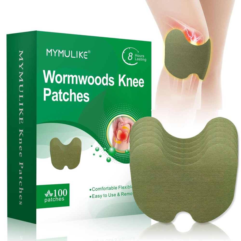 MYMULIKE Knee Patches, 100 Count Warming Herbal Plaster Knee Patches, Wormwood Extract Sticker 8 Hours Lasting Soothing Joint Discomfort for Knee, Back, Neck, Shoulder