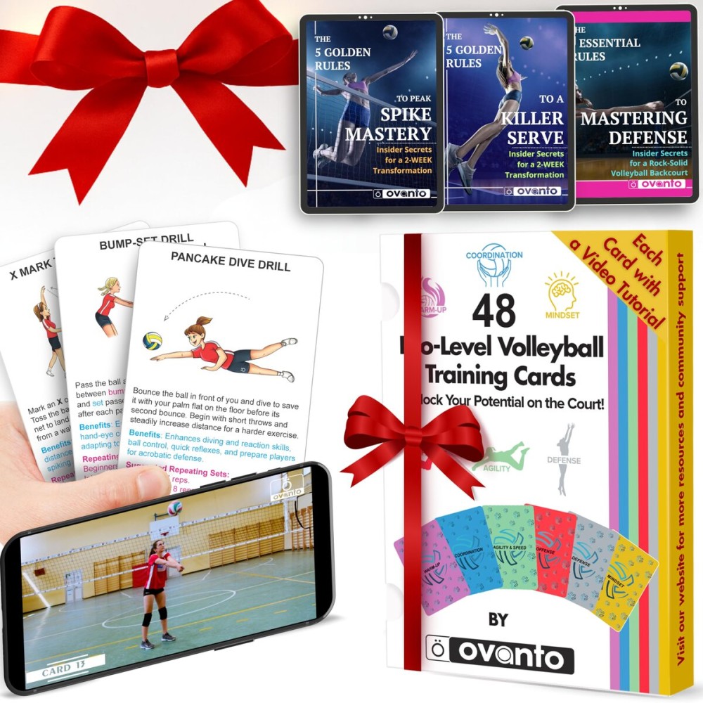 OVANTO Volleyball Training Equipment Aid Cards, Solo Volleyball Rebounder Drills for Kids & Adults to Practice Anywhere.Volleyball Stuff Cards to Masterfully Set, Pass, Serve, Spike & Block