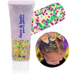 Go Ho Face Body Glitter Gel,Mardi Gras Outfit for Women and Kids,Sparkly Holographic Party Festival Rave Mardi Gras Accessories for Carnival,Gold Green Purple Chunky Glitter Makeup,52g