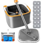 KZKR Spin Mop and Bucket Set with 14 Replaceable Microfiber Mop Pads with Self Separation Dirty and Clean Water System, Self Wringing 360 Rotating Square Mop Head for Hardwood Tile Marble Floors