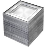 bUCLA 100PCS Black Square Plastic Plates Disposable - 6 inch Clear and Black Dessert/Cake Plates - Premium Hard Square Small Appetizer for Party, Halloween & New Year