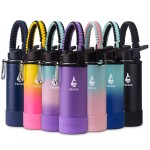 Farsea Insulated Water Bottle With Paracord Handle, Protective Boot and 2 Lids (Straw Lid & Spout Lid), Stainless Steel Water Bottle Wide Mouth, Double Wall Sweat-Proof BPA-Free, 18 oz