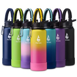 Farsea Insulated Water Bottle With Paracord Handle, Protective Boot and 2 Lids (Straw Lid & Spout Lid), Stainless Steel Water Bottle Wide Mouth, Double Wall Sweat-Proof BPA-Free, 40 oz