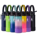 Farsea Insulated Water Bottle With Paracord Handle, Protective Boot and 2 Lids (Straw Lid & Spout Lid), Stainless Steel Water Bottle Wide Mouth, Double Wall Sweat-Proof BPA-Free, 18 oz