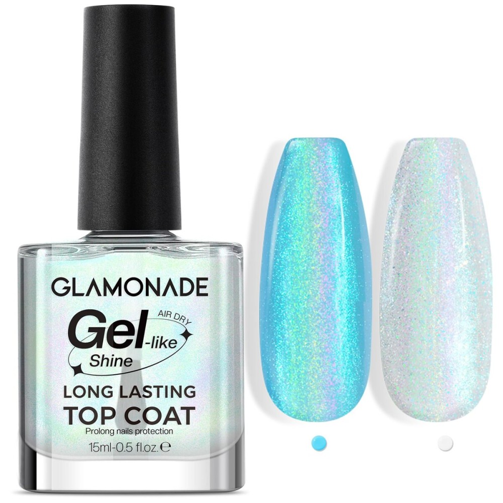 Aurora Top Coat nail polish: Glitter Shimmer Smooth Pearlescent Iridescent Unicorn Finish Subtle Air Quick Dry Long Lasting Glossy Clear Top Coat for Women Girls All Types Color Nail Art Coverage