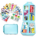 Pill Organizer with Medicine Labels 146 Labels Travel Daily Pill Container Mini Medication Organizer Storage Pill Organizer Travel Essentials Pill Case 7 Day (Blue, 1 Pack(Large))
