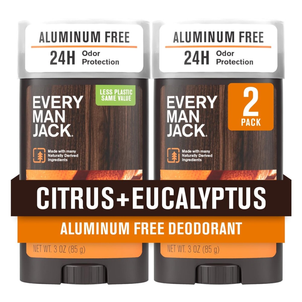 Every Man Jack Citrus + Eucalyptus Mens Deodorant - Stay Fresh with Aluminum Free Deodorant For all Skin Types - Odor Crushing, Long Lasting, with Naturally Derived Ingredients - 3oz (2 Pack)