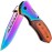 KEXMO Pocket Knife for Men - 3.46 Sharp Blade Wood Handle Pocket Folding Knives with Clip, Glass Breaker - EDC Knives for Survival Camping Fishing Hiking Hunting Women, Rainbow