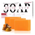 ORIENTLEAF Kojic Acid Soap, Turmeric Soap Bar for Dark Spots, Fresh Citrus Scent, Gentle for Face and Body Wash with Vitamin C, Shea Butter, Retinol, Stocking Stuffers, Christmas Gifts(3 PACK)