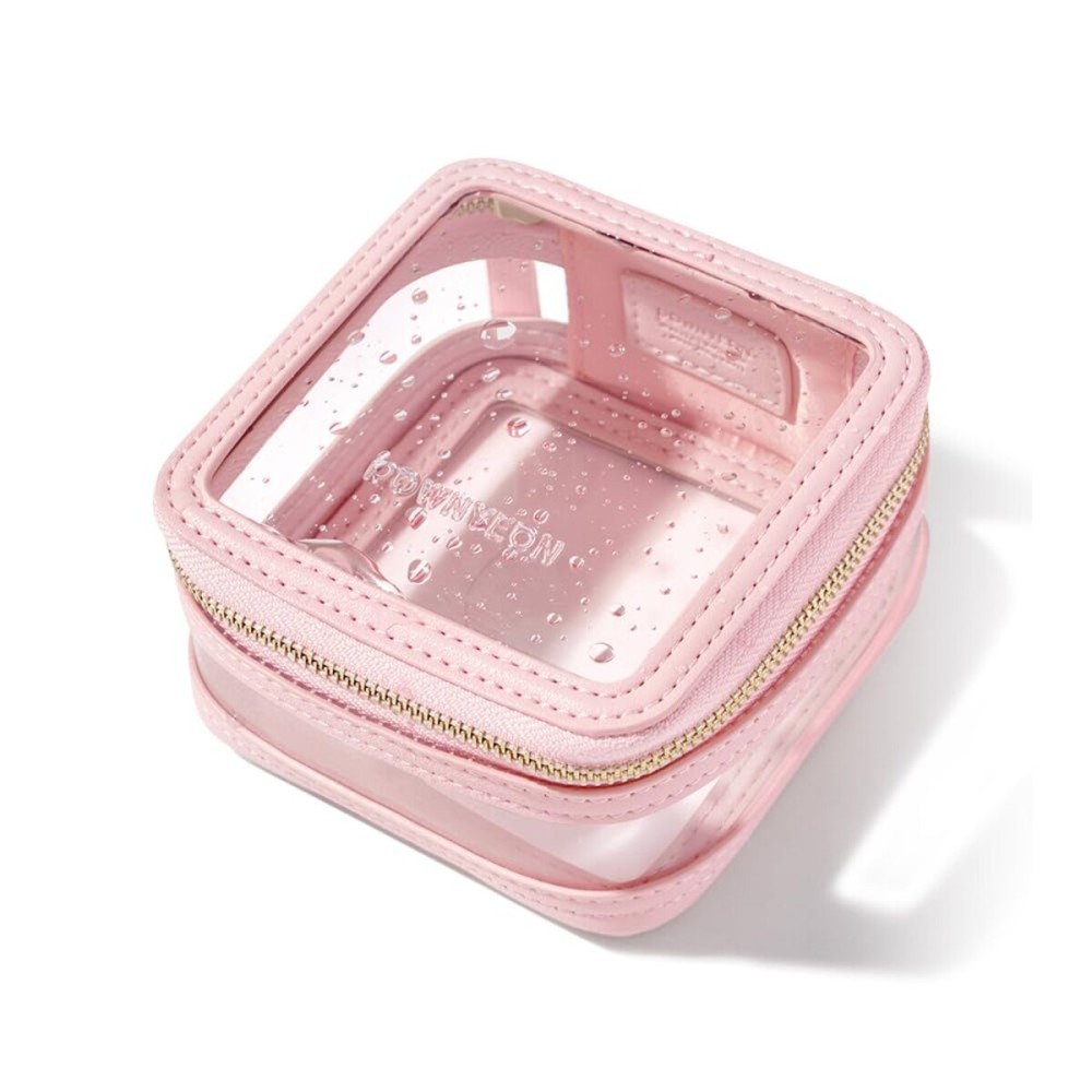Rownyeon Clear Cosmetic Bag Mini Makeup Bag Cute Clear Make Up Organizer Case Travel Toiletry Bag Small Pouches for Women with Zipper (Pink, Mini)