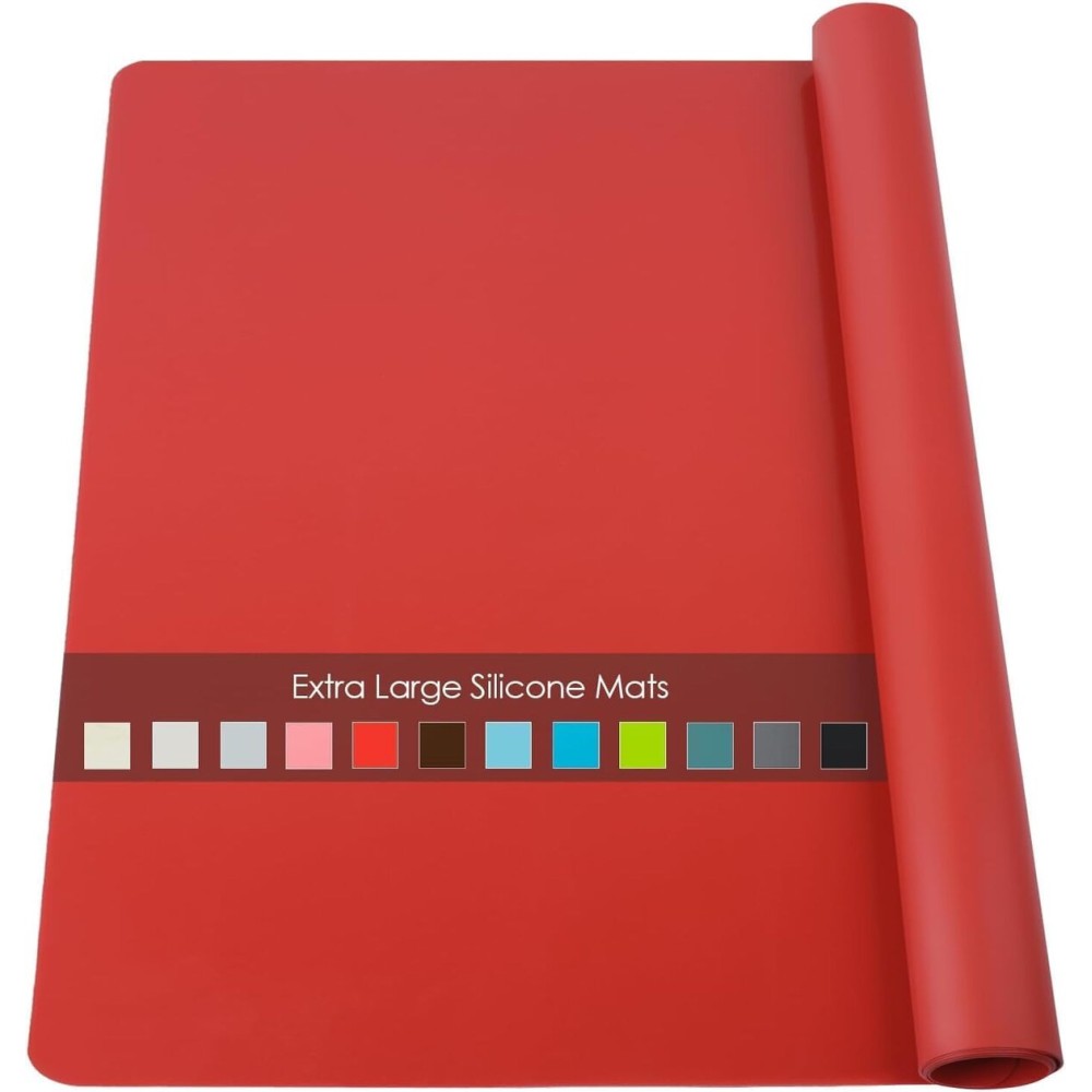 Extra Large Silicone Mats For Kitchen Counter, Food Grade Silicone Placemats for Kids, Nonstick Silicone Mat for Baking Crafts, Heat Resistant Pastry Mats for Rolling Dough Nonslip, 28\'\'x20\'\' Red