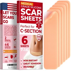 Medical Grade Silicone Scar Sheets - 6pk (7x1.6) - Visible Difference on C-Section Scars - Reusable Silicone Sheets for Scars - Easy to Use C Section Scar Silicone Strips