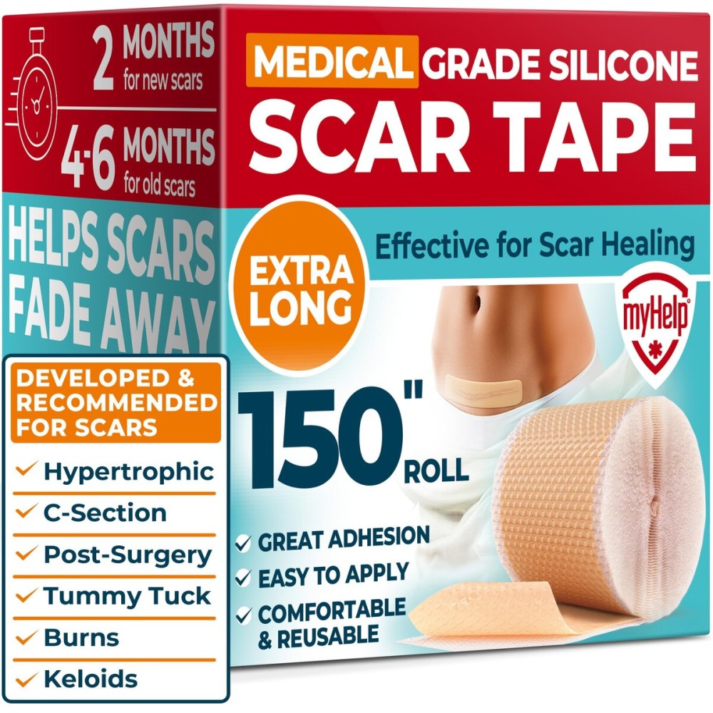 Medical Grade Silicone Scar Tape - 1.6x150 - Visible Difference on Keloid & -Section - Reusable Silicone Scar Sheets - Easy to Use