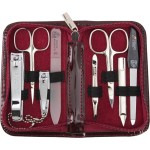 3 Swords Germany - brand quality 8 piece manicure pedicure grooming kit set synthetic leather case shiny burgundy - Made in Germany