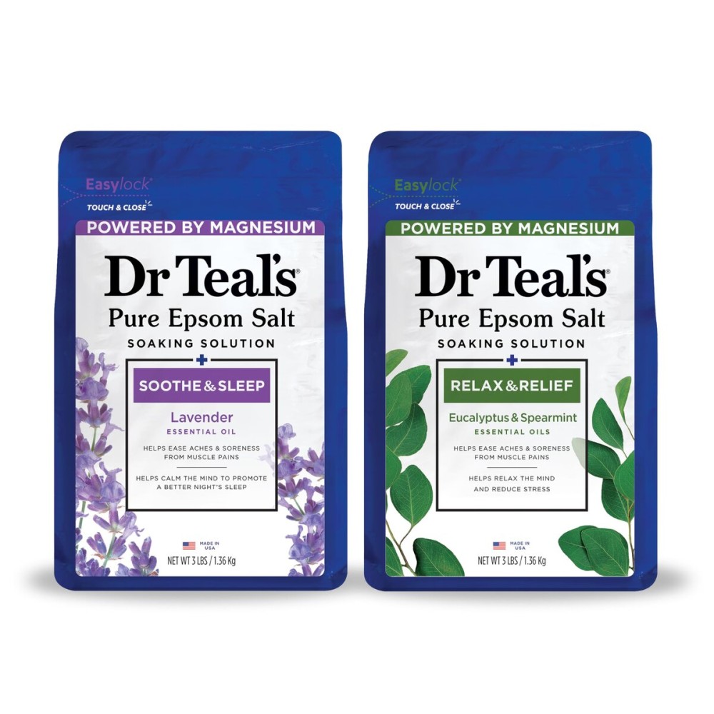 Dr Teal\'s Pure Epsom Salt, Lavender & Eucalyptus Duo Bundle, 3 lbs (Pack of 2)