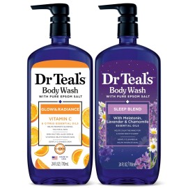 Dr Teal\'s Body Wash with Pure Epsom Salt, Daytime/Nighttime with Vitamin C & Sleep Blend, 24 fl oz (Pack of 2)