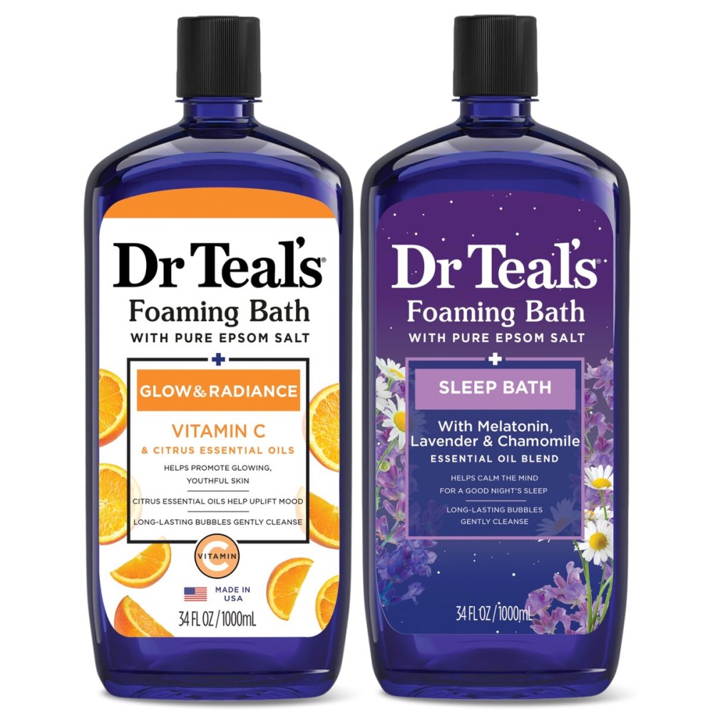 Dr Teal\'s Foaming Bath with Pure Epsom Salt, Vitamin C & Sleep Blend, 34 fl oz (Pack of 2)