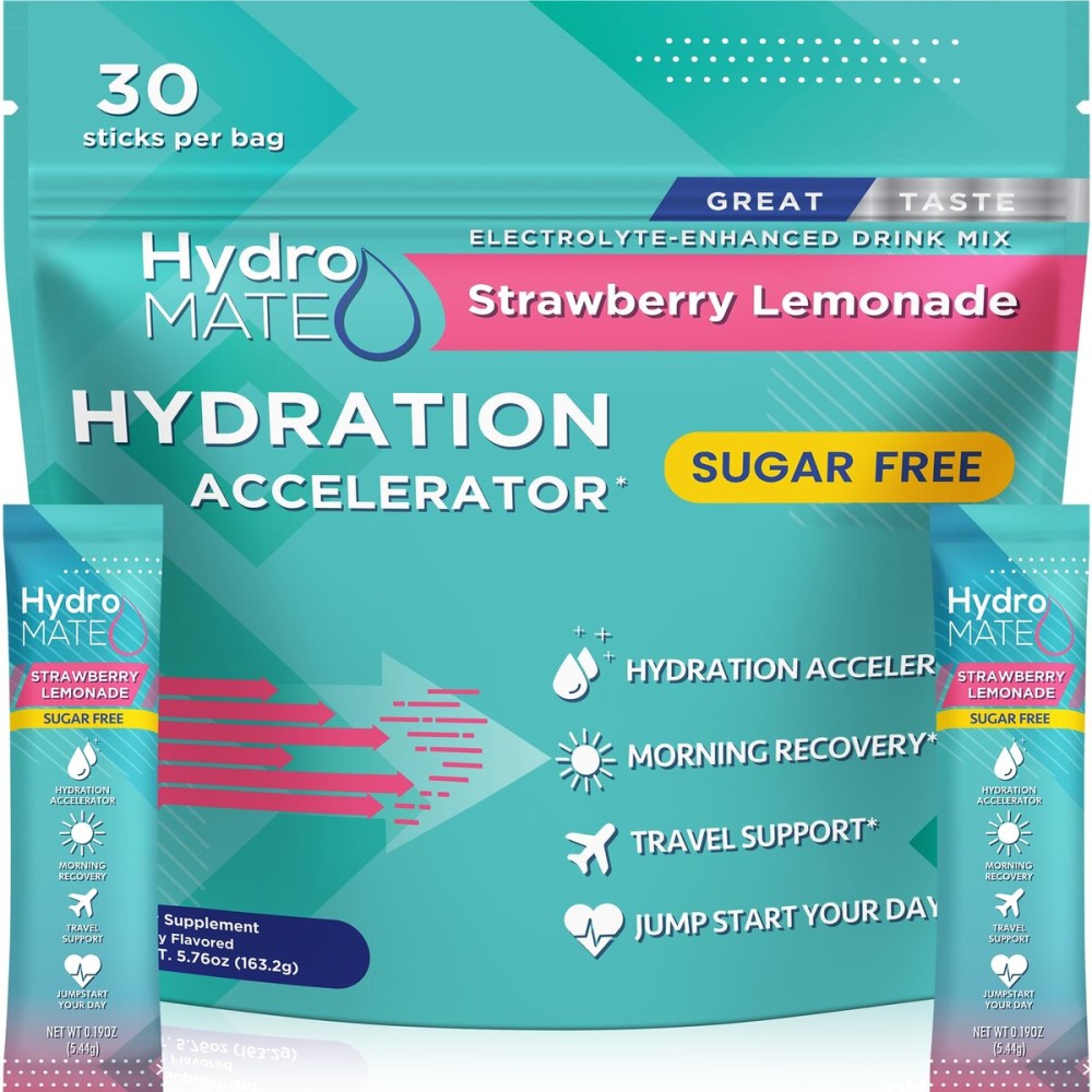 Electrolyte Powder Sugar-Free Hydration Packets Strawberry Lemonade HydroMATE 30 Sticks