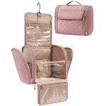 BAGSMART Makeup Bag for Women with Hanging Hook, Large Portable Capacity Water-resistant Organizer Travel Case for Toiletries and Cosmetics, Pink