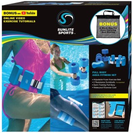 Sunlite Sports Water Workout Combo Set, Aqua Dumbbells and Swim Belt, High Density Water Weights, Aerobics Equipment, Pool Exercise, Aqua Therapy