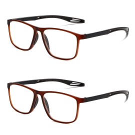 JOON-joon Reading Glasses Men 2 Pairs Sports Style Comfortable and Flexible Blue Light Blocking Readers for Men+3.0(Brown)