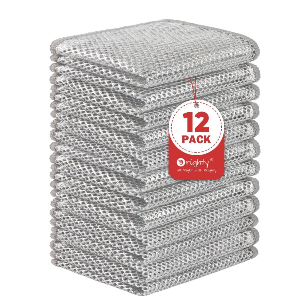 Orighty 12 Pcs Multipurpose Wire Dishwashing Rag, Non-Scratch Wire Dish Cleaning Cloths for Wet and Dry, Reusable Steel Scrubber for Kitchen, Powerful Dishcloth Rag for Cookware, Dish, Stove-7x8