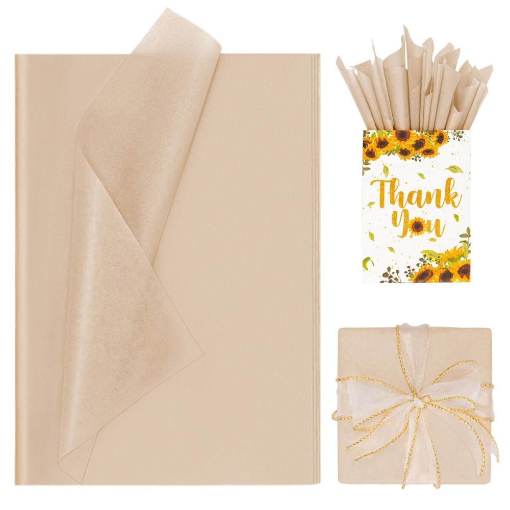 Larcenciel 100 Sheets Kraft Brown Tissue Paper, Vintage Tan Gift Wrapping Tissue Paper for Gift Bags Packaging, Rustic Boho Art Tissue for Holiday Birthday Wedding DIY Project Crafts Decor, 20x14 Inch