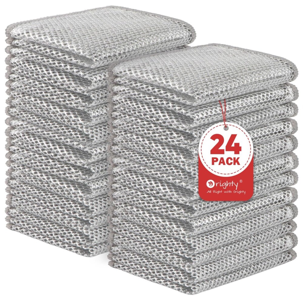 Orighty 24 Pcs Multipurpose Wire Dishwashing Rag, Non-Scratch Wire Dish Cleaning Cloths for Wet and Dry, Reusable Steel Scrubber for Kitchen, Powerful Dishcloth Rag for Cookware, Dish, Stove-7x8