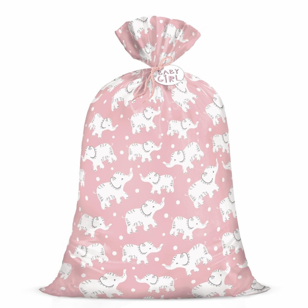 Loveinside Jumbo Large Plastic Gift Bag, Baby Girl Elephant Design Plastic Bag with Tag and Tie for Birthday, Baby Shower and Holiday - 56 x 36, 1 Pcs - Elephant Pink