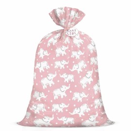 Loveinside Jumbo Large Plastic Gift Bag, Baby Girl Elephant Design Plastic Bag with Tag and Tie for Birthday, Baby Shower and Holiday - 56 x 36, 1 Pcs - Elephant Pink