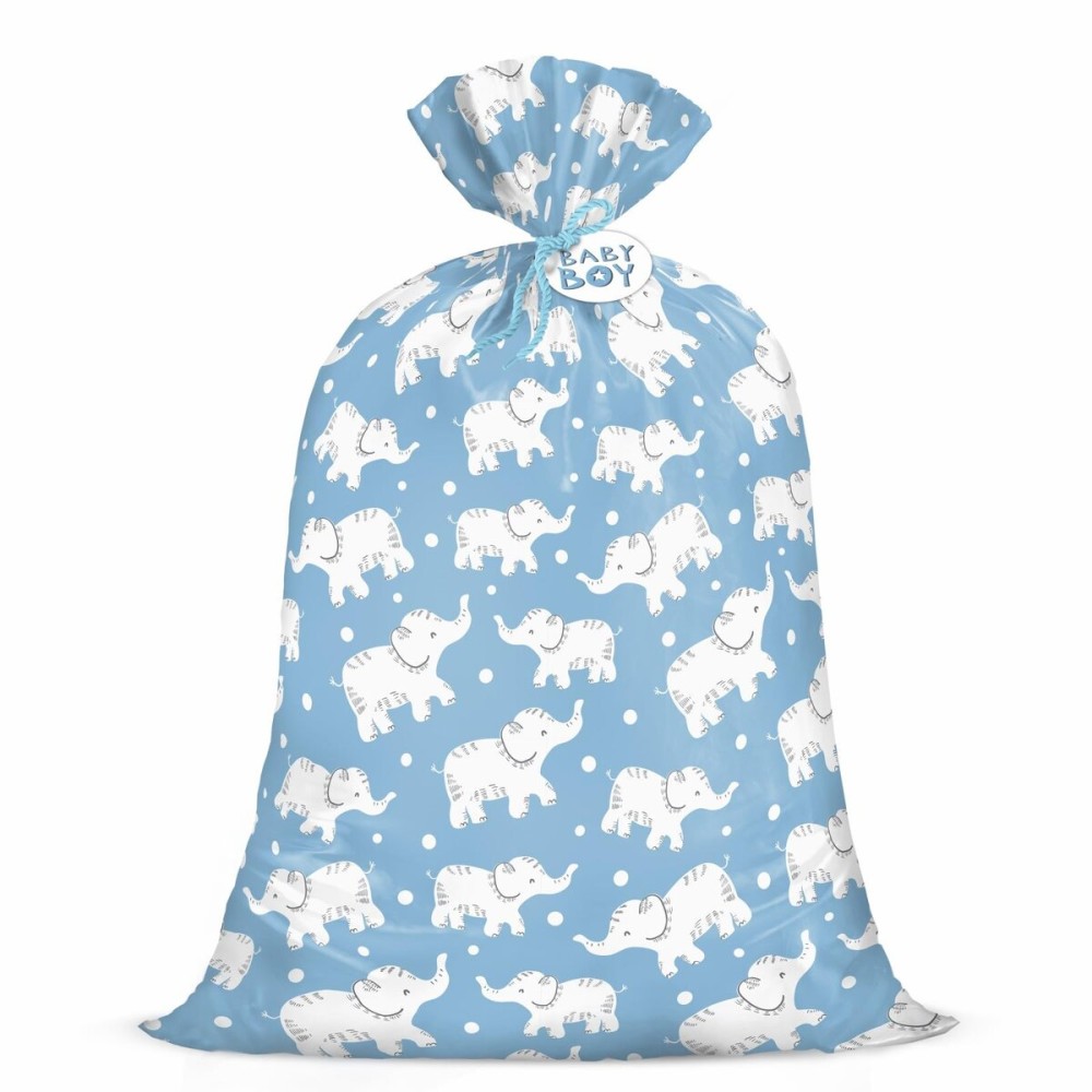 Loveinside Jumbo Large Plastic Gift Bag, Baby Boy Elephant Design Plastic Bag with Tag and Tie for Birthday, Baby Shower and Holiday - 56 x 36, 1 Pcs - Elephant Blue