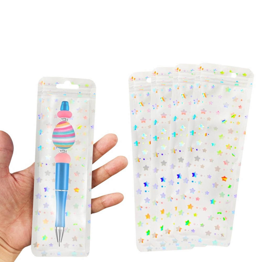 100 Pcs Beadable Pen Packaging Bags for Small Business, Resealable Resealable Pouch Bags for Beaded Pens Lipgloss,Jewelry,Cosmetic,Candy 2.5x8.66inch