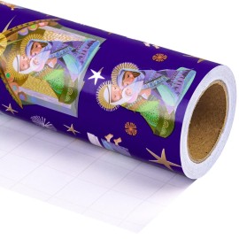 WRAPAHOLIC 30 Inch Jumbo Christmas Wrapping Paper - 30 Inch x 100 Feet Jumbo Roll Blue Little Angel Wrapping Paper for Christmas, Holiday, Party Celebration