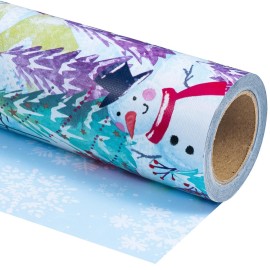 WRAPAHOLIC Reversible Christmas Wrapping Paper - Mini Roll - 17 Inch x 33 Feet - Snowman and Snowflake Wrapping Paper with Embossed for Christmas, Holiday, Party