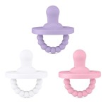 Ryan & Rose Cutie PAT All-in-One Pacifier and Teether Massaging Teething Ring and Hideaway Binky for Growing Babies (Bliss (3 Pack), Flat)