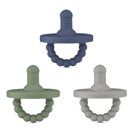 Ryan & Rose Cutie PAT All-in-One Pacifier and Teether Massaging Teething Ring and Hideaway Binky for Growing Babies (Prep (3 Pack), Stage 1)