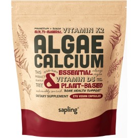 Calcium Supplement - Whole Food with Vitamin K2 & D3, Magnesium, Zinc, Boron, Mineral Complex. Sourced Sustainably from Red Algae. for Bone Strength and Support. Non-GMO & Vegan (270 Count)
