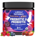 Llama Naturals Kids Probiotic with Prebiotic Fiber, Vegan, Organic Prebiotics and Probiotics Gummies for Gut Health Support, Toddler Real Fruit Gummy Vitamins, No Added Sugar Cane, Mixed Berry, 120 Ct