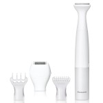 Panasonic Bikini Trimmer and Shaver for Women with 4 Attachments for Fast Easy Gentle Grooming in Intimate Areas, Use Wet/Dry, Electric Razor, Battery-Operated - ES-WV62-H (White/Silver)