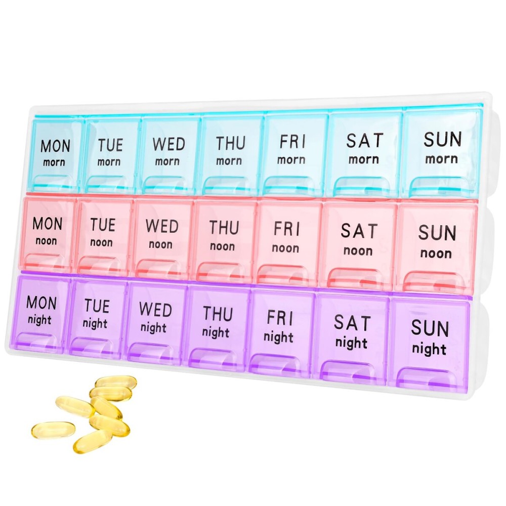 Large Weekly Pill Organizer 3 Times A Day,Travel Pill Cases Moisture-Proof 7 Day Pill Contaner,Medicine Pill Organizer, Portable for Pills Vitamin Fish Oil Supplements