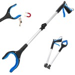 Grabber Reacher Tool,32 Inch Extra Long Foldable Pick Up Stick with Buckle and Rope and with Strong Grip Magnetic,360Rotating Anti-Slip Jaw,Trash Picker Tool for Outdoor & Indoor (Blue)