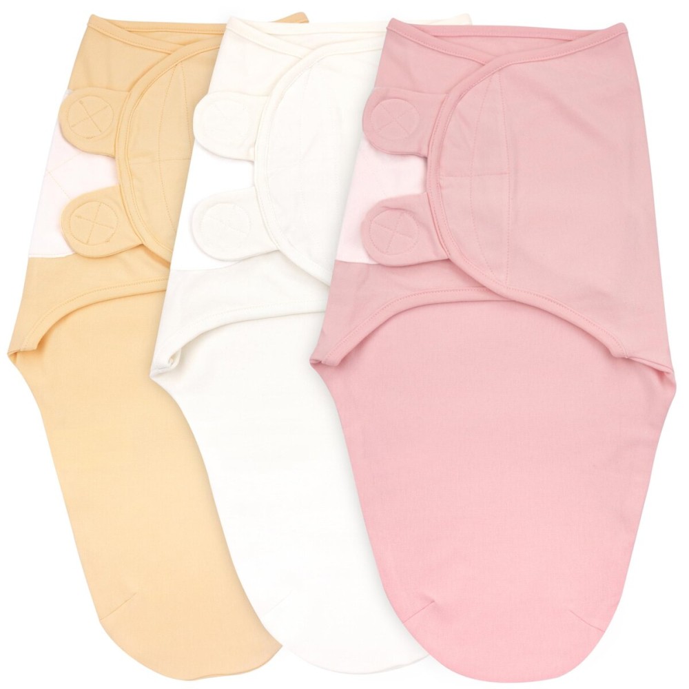Bublo Baby Swaddles for Newborns - 3-Pack Infant Swaddles 3-6 Months - Adjustable Swaddle Sleep Sack - Soft Organic Cotton Baby Wrap for Safe & Cozy Sleep (Pastel Banana-Pink)