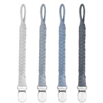 duludulu 4 Pcs Pacifier Clip, Pacifier Clips for Boys & Baby Girls Pacifier Holder Clip Binky Clips Braided 100% Handmade Fits All Pacifiers(Grey, 4 Pack)
