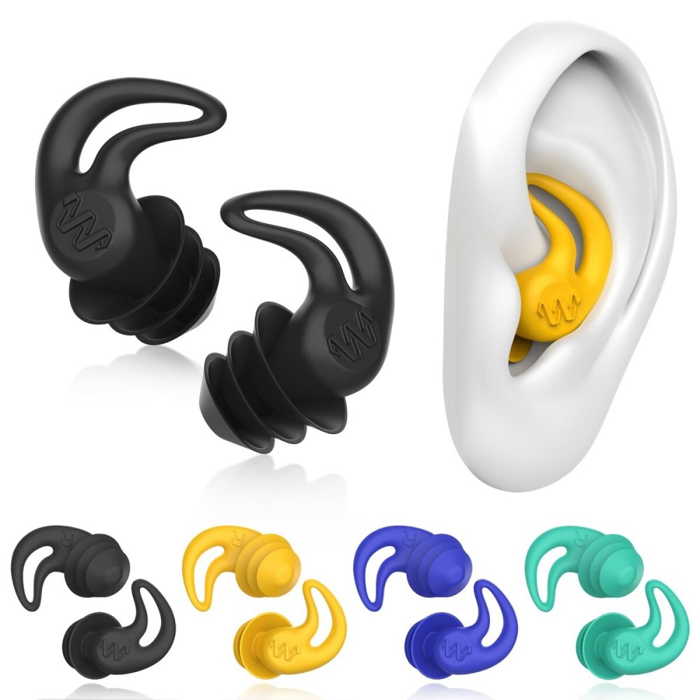 Waterproof Ear Plugs for Swimming Adults - 4 Pairs Reusable Silicone Ear Plugs for Women & Men, Keep Ear Water Out Swimming, Showering, Bathing, Surfing, Water Sports