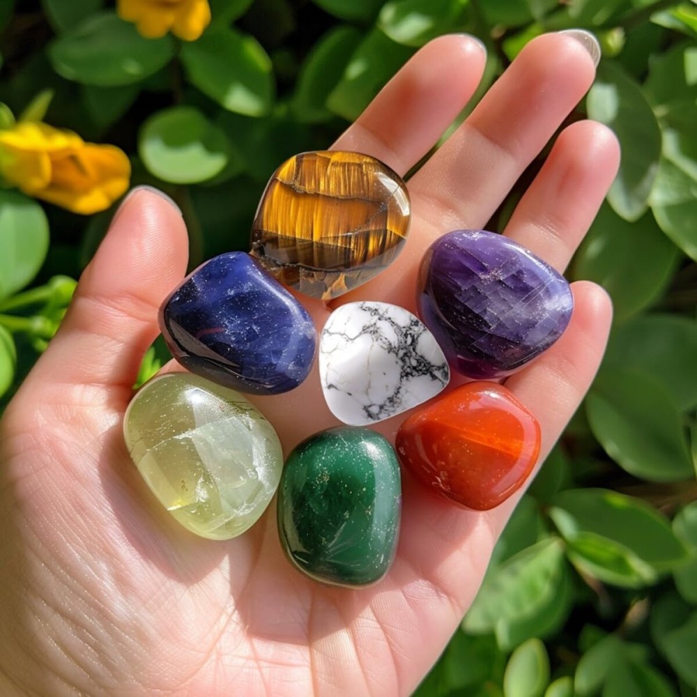 SigMntun Polished Chakra Stone Set - 0.6, 7 Pcs Handpicked Natural Tumbled Stones and Crystals Bulk for Healing, Reiki, Meditation, Witchcraft and Home Decor, 7-Chakra-Stones-0.6