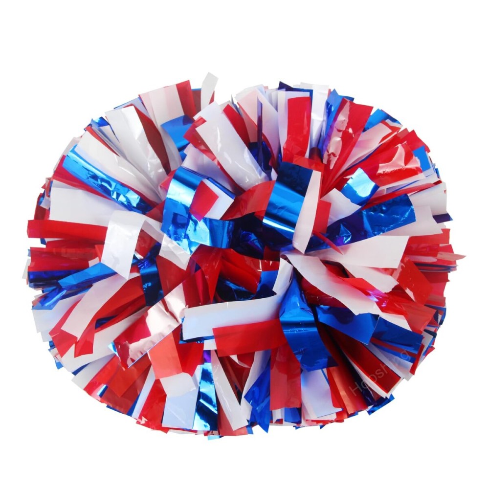 Hooshing 2PCS Red White and Blue Pom Poms Cheerleading with Baton Handle for Team Spirit Sports Festival Dance Cheering Gift