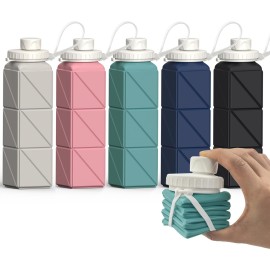 BEAUTAIL Collapsible Water Bottles 20.6oz, Silicone Foldable Portable Travel Water Bottle, BPA-Free, Leakproof Reusable for Traveling Hiking Sports, 5 Pack (Starlight+Pink+Blue+Dark Blue+Black)
